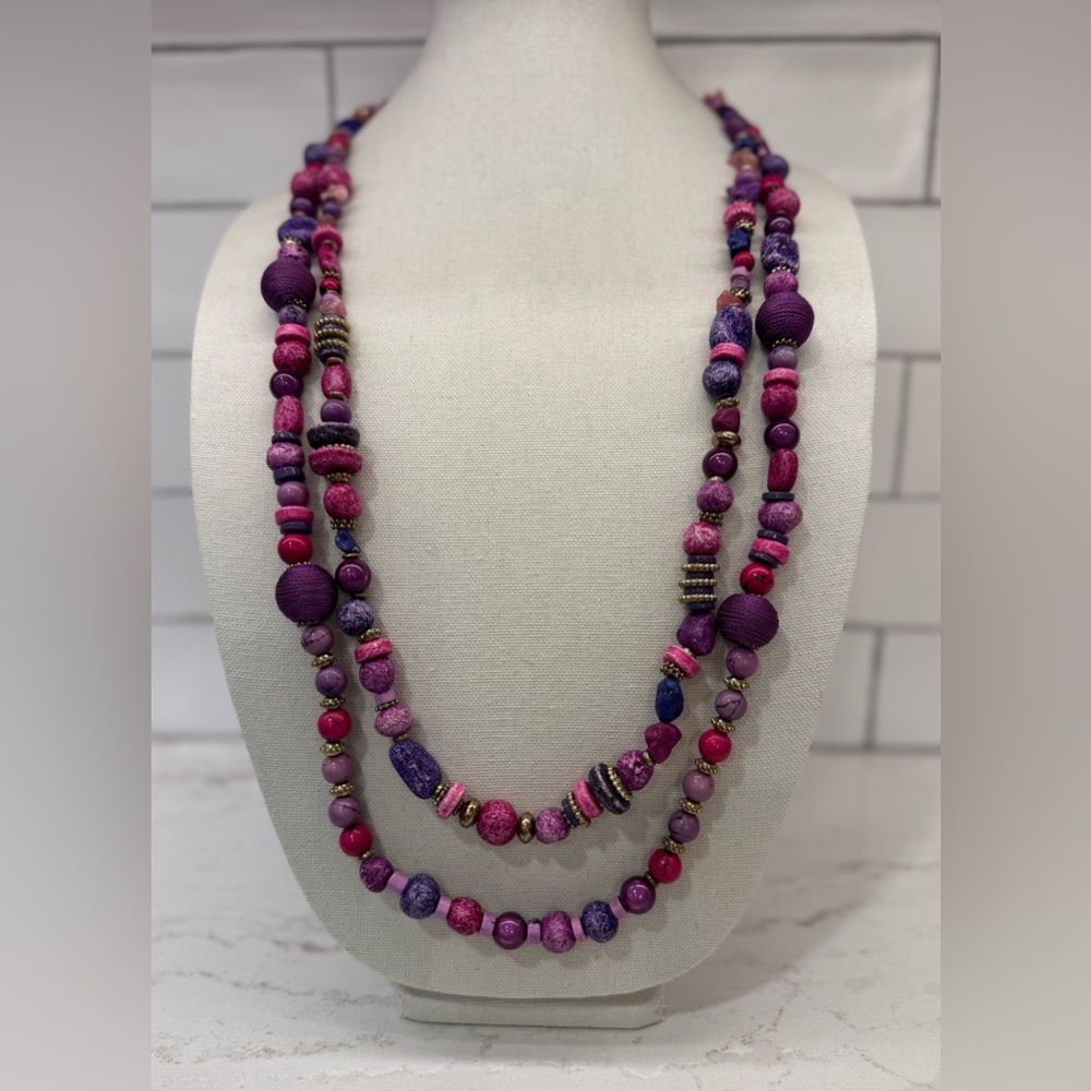 Chico’s Purple Beaded Statement Necklace w/ Pink & Blue 💜💗💙 Layered Adjustable